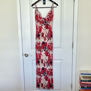 PrettyLittleThing Red Floral Slip Maxi Dress